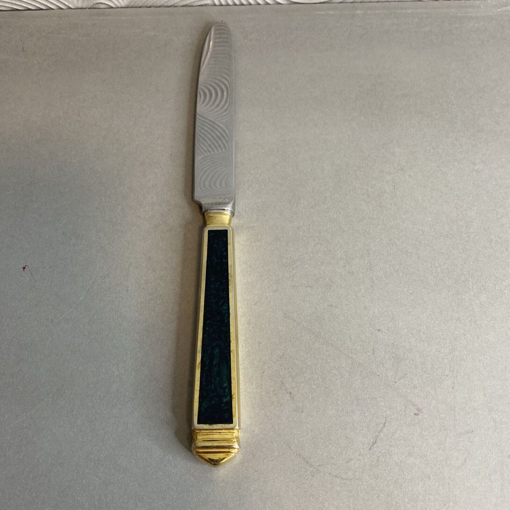 Yamazaki Krystallos Blue Gold Accent Stainless Flatware Dinner Knife‎ Japan